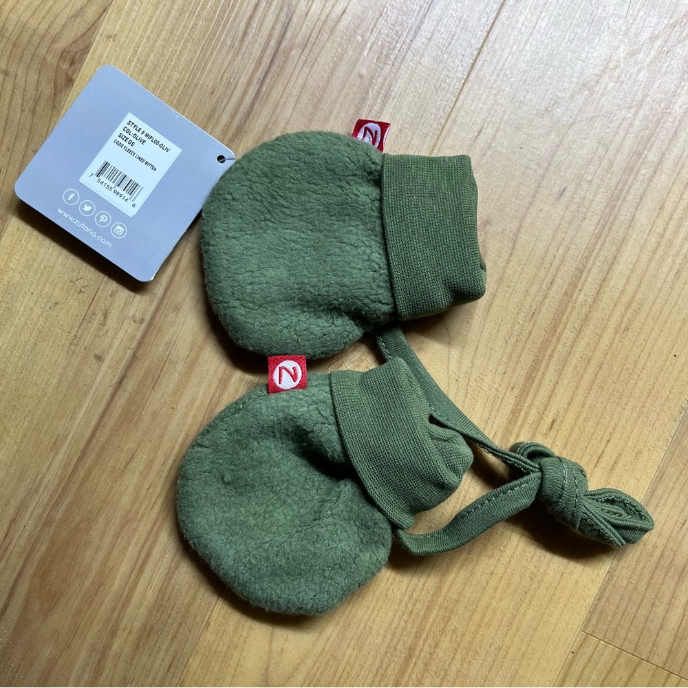 Olive Green Zutano Baby Mittens